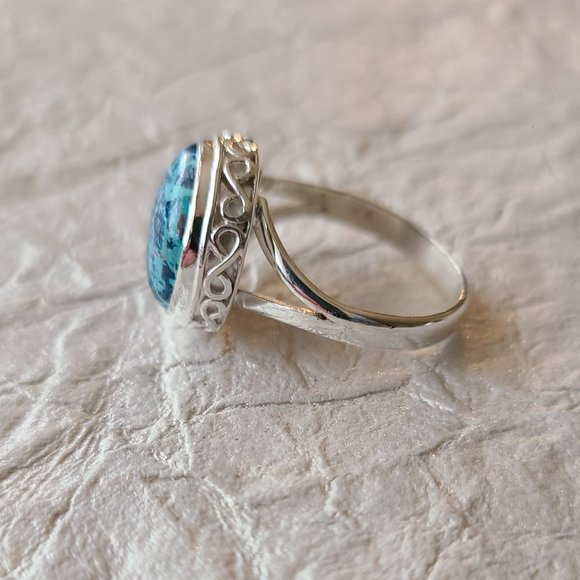 Chrysocolla Gemstone Ring Size 10 Sterling Silver-Healing Stone jewelry - Picture 6 of 7